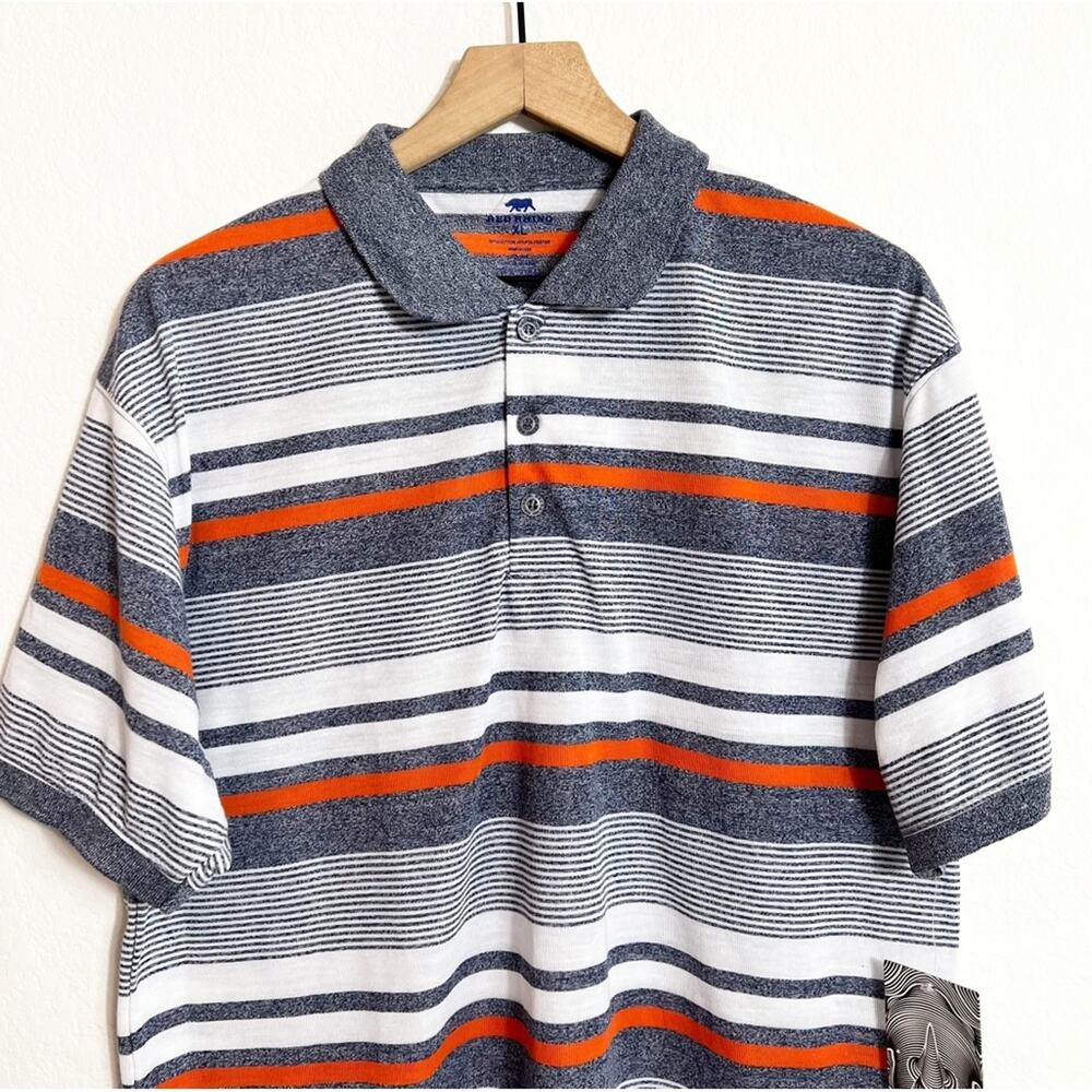 Red Rhino Blue Orange Stripes XL Short Sleeve Men Polo Shirt Brand New - Picture 3 of 7